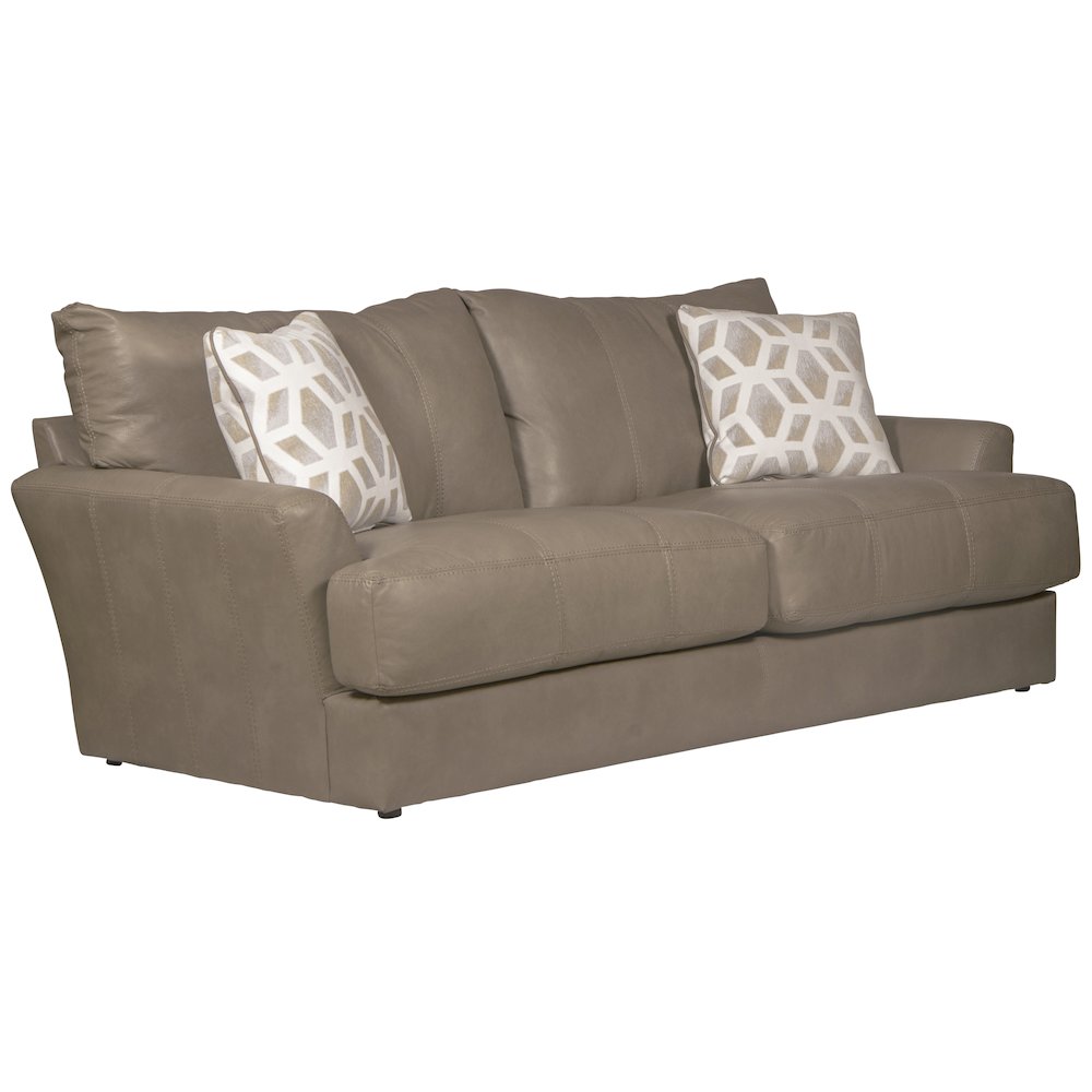 Prato Top Grain Italian Leather Match Sofa with Cuddler Cushions in Beige Color. Picture 1