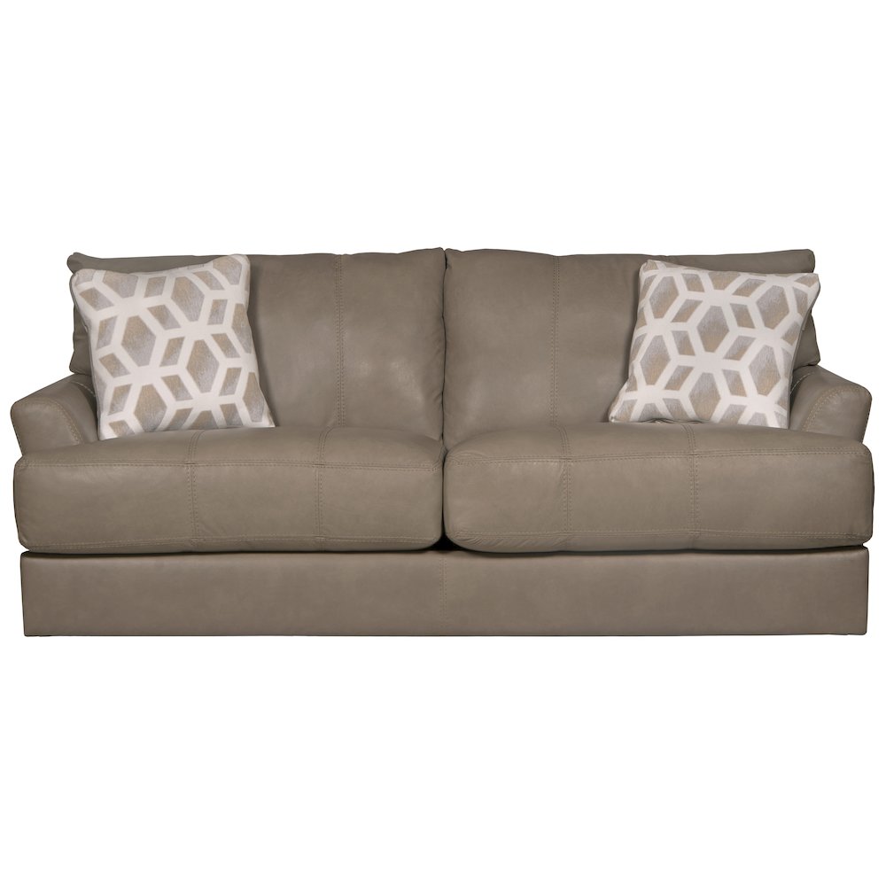 Prato Top Grain Italian Leather Match Sofa with Cuddler Cushions in Beige Color. Picture 2