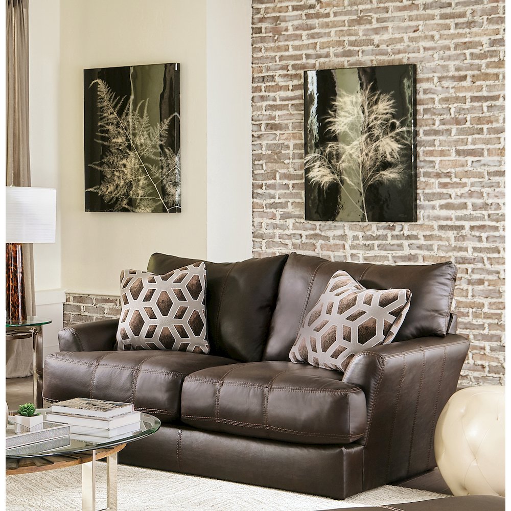 Top Grain Italian Leather Match Loveseat with Cuddler Cushions in Brown Color. Picture 6