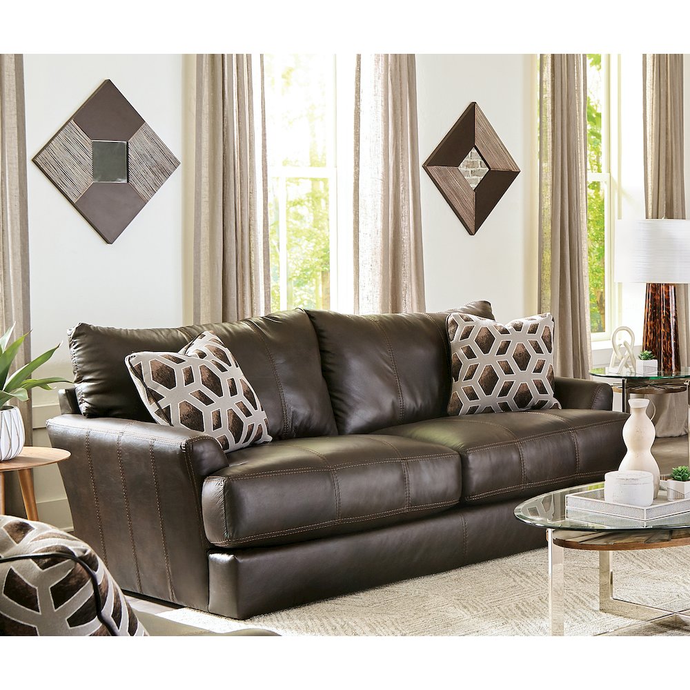 Prato Top Grain Italian Leather Match Sofa with Cuddler Cushions in Brown Color. Picture 6