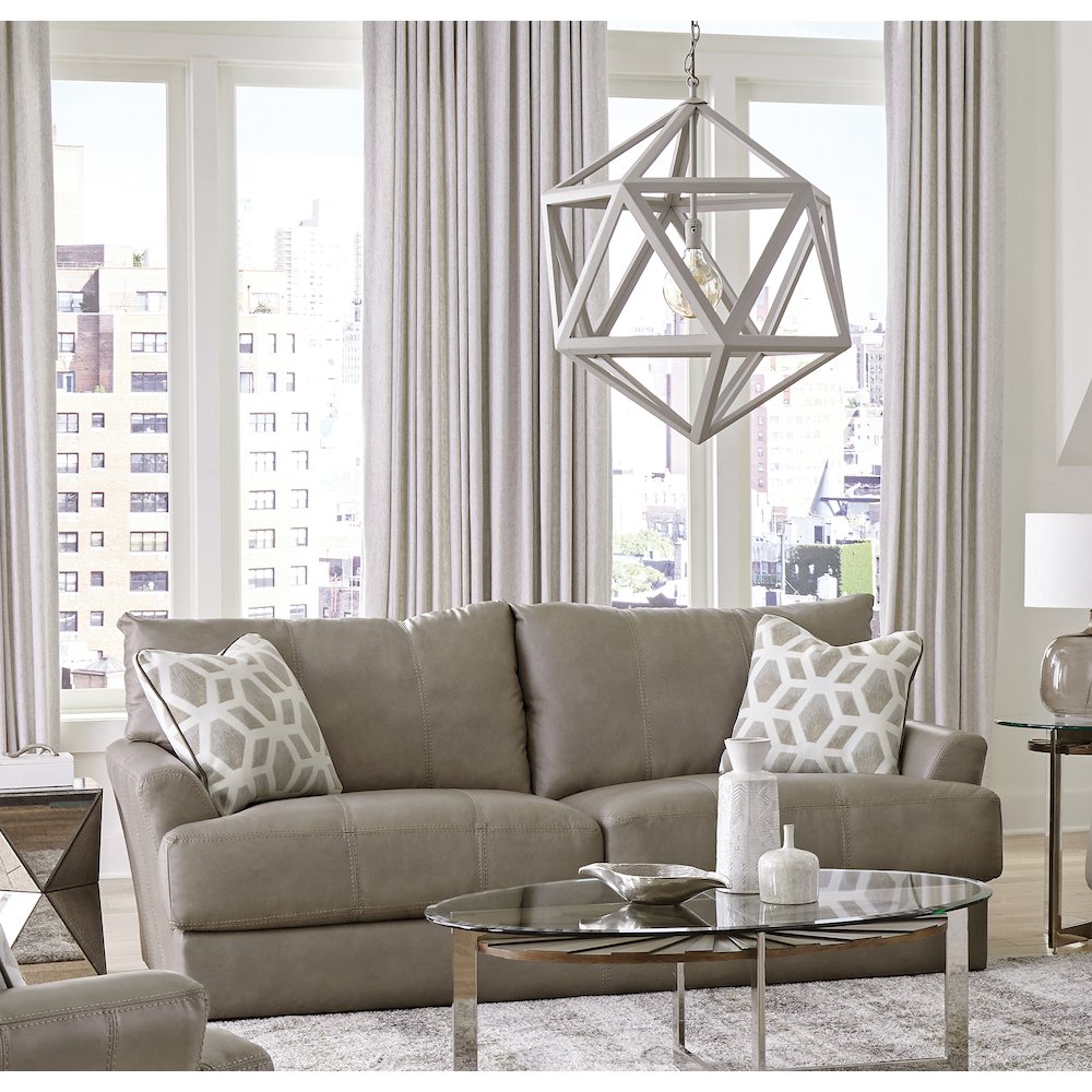 Prato Top Grain Italian Leather Match Sofa with Cuddler Cushions in Beige Color. Picture 5