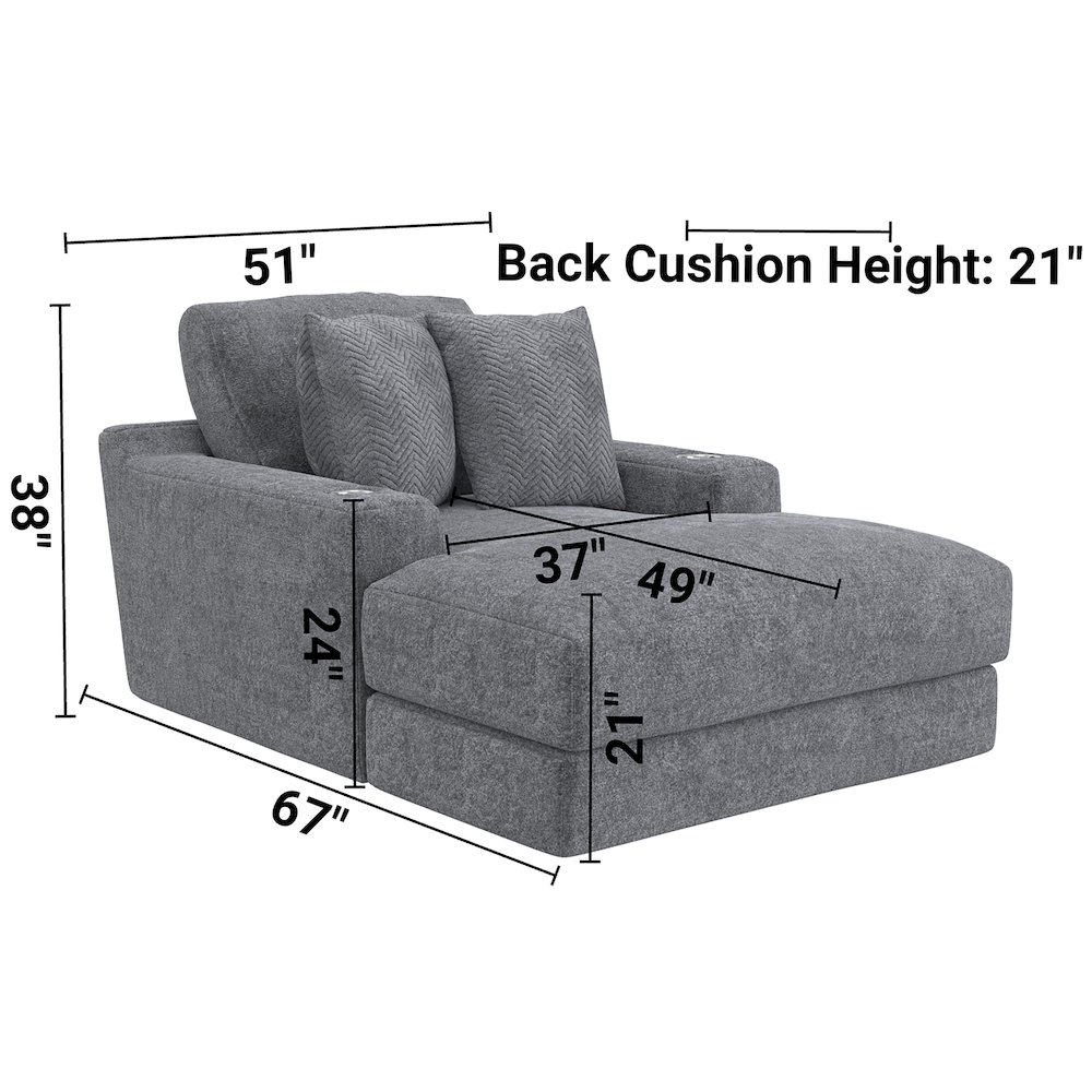 Cozy Chaise with USB Charging Ports in Grey Color. Picture 3