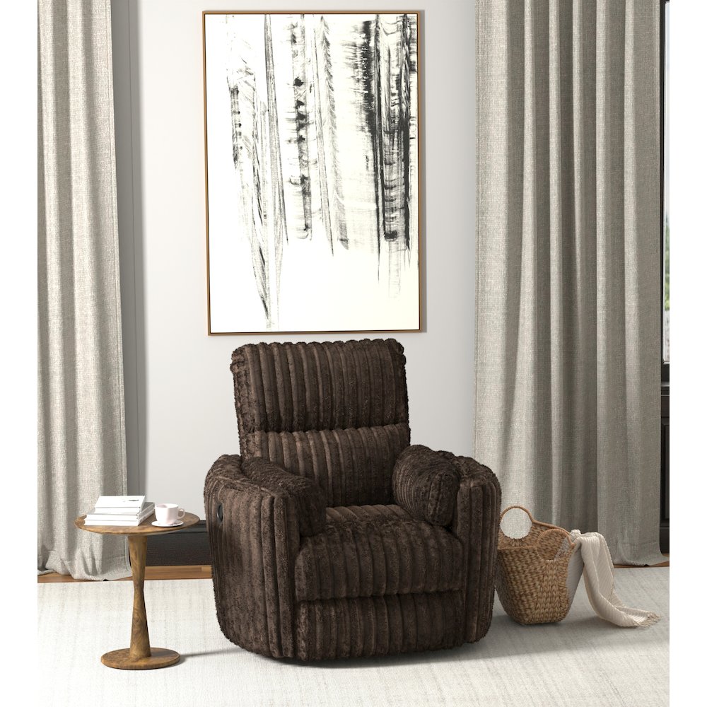 Daydream Swivel Glider Recliner in Chocolate color. Picture 7