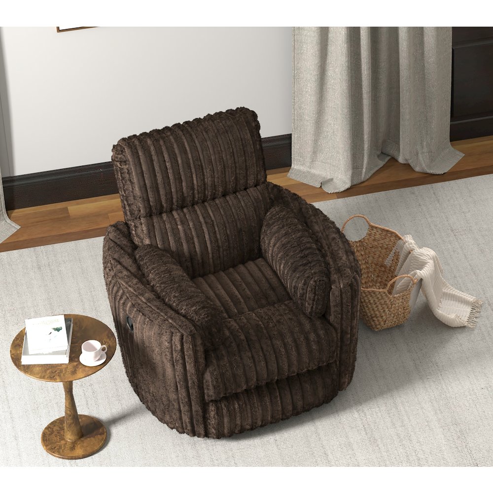 Daydream Swivel Glider Recliner in Chocolate color. Picture 11