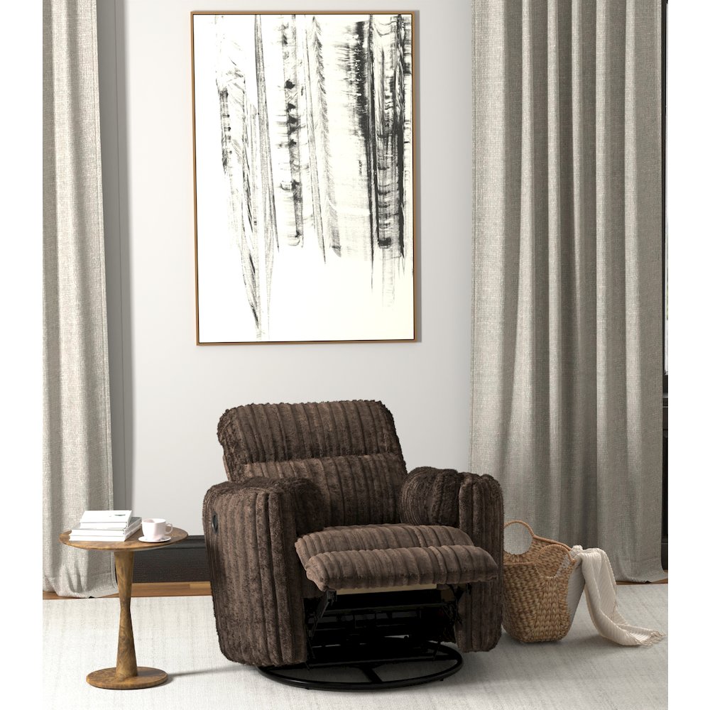 Daydream Swivel Glider Recliner in Chocolate color. Picture 12