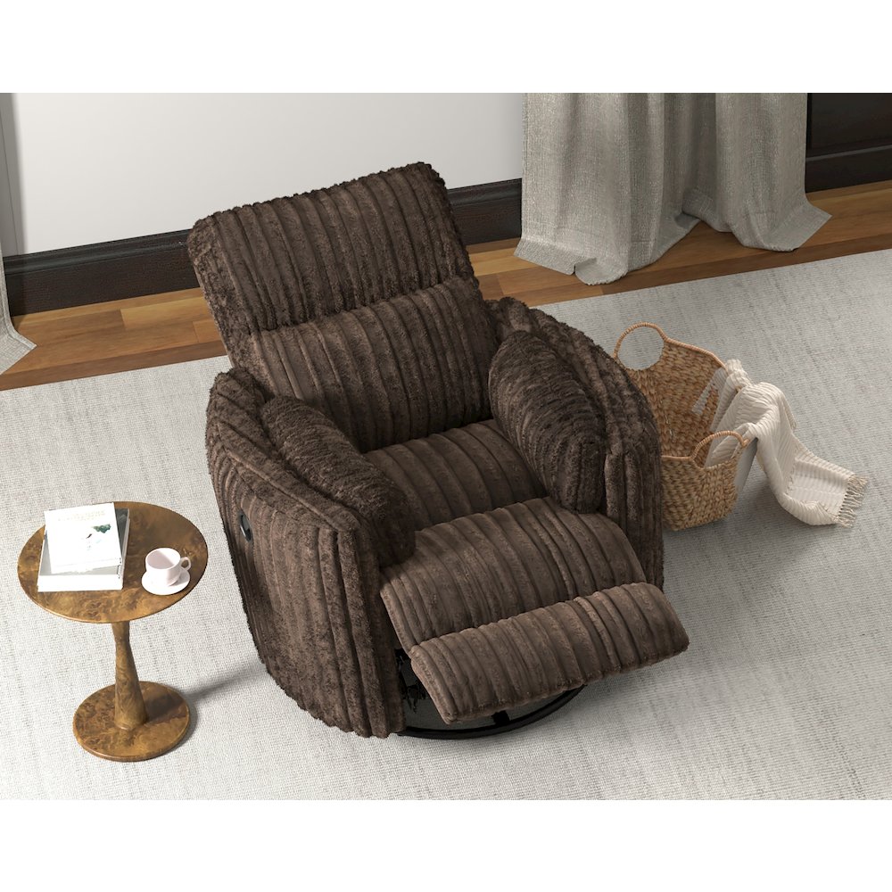 Daydream Swivel Glider Recliner in Chocolate color. Picture 13