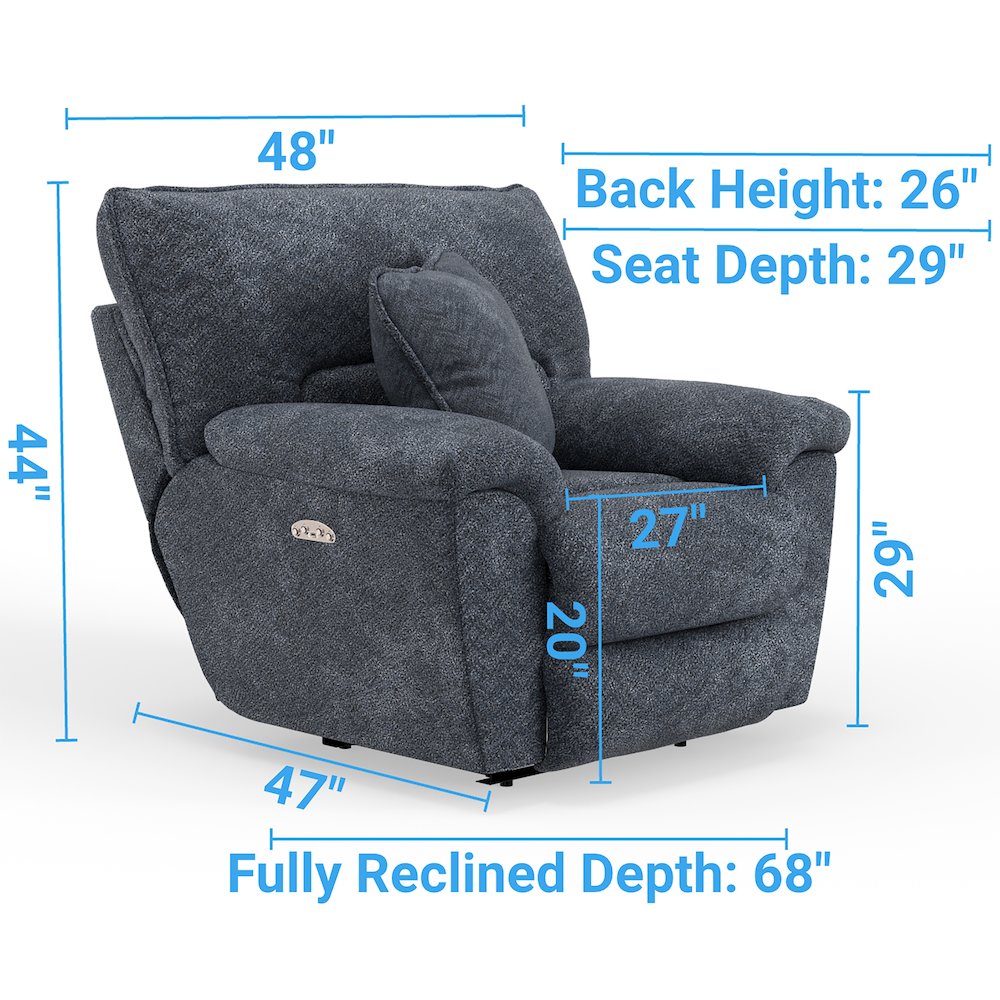 Paxon Deep Seat Power Lay Flat Recliner with Power Adjustable Headrest. Picture 20