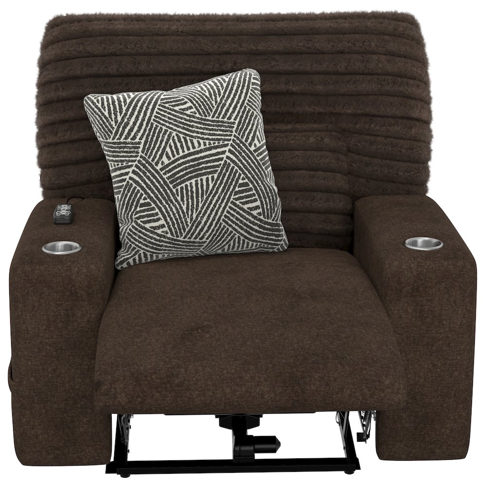 Zen Zero Gravity Power Recliner, Adjustable Headrest & Lumbar in Chocolate color. Picture 6