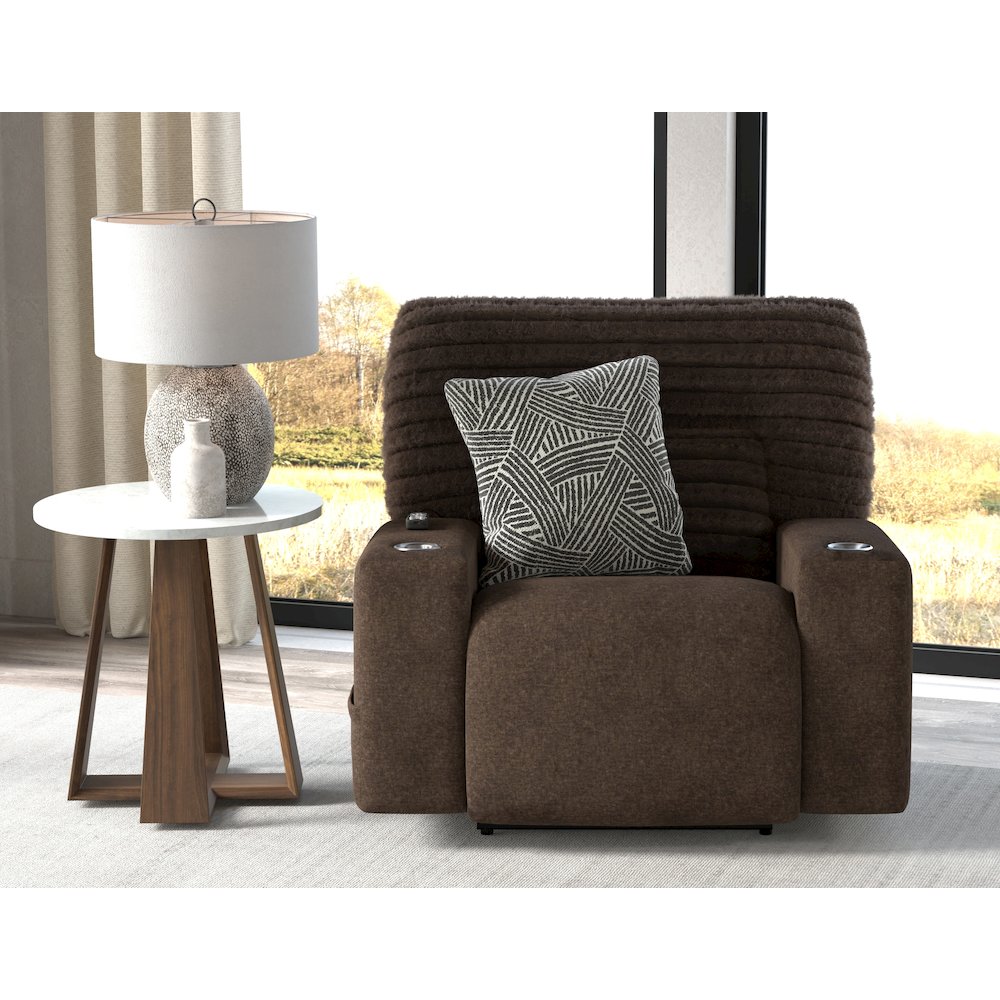 Zen Zero Gravity Power Recliner, Adjustable Headrest & Lumbar in Chocolate color. Picture 10