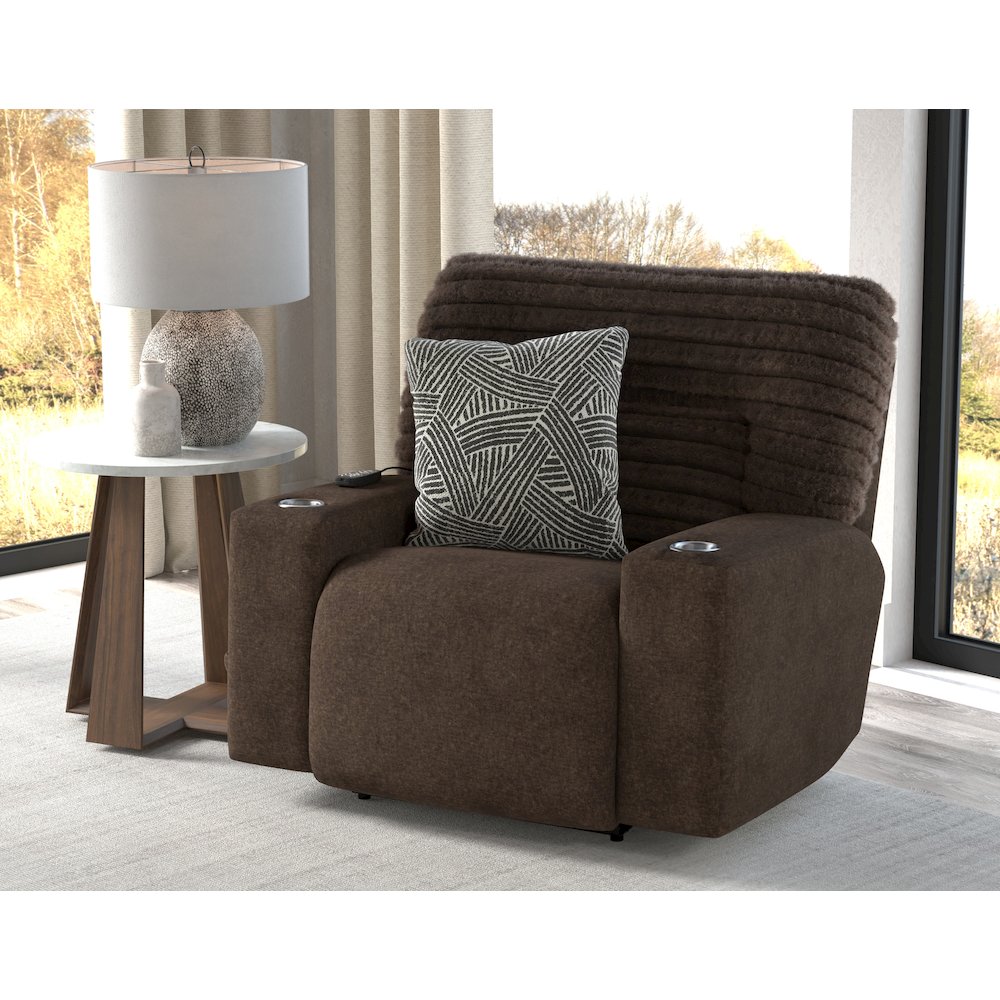 Zen Zero Gravity Power Recliner, Adjustable Headrest & Lumbar in Chocolate color. Picture 11