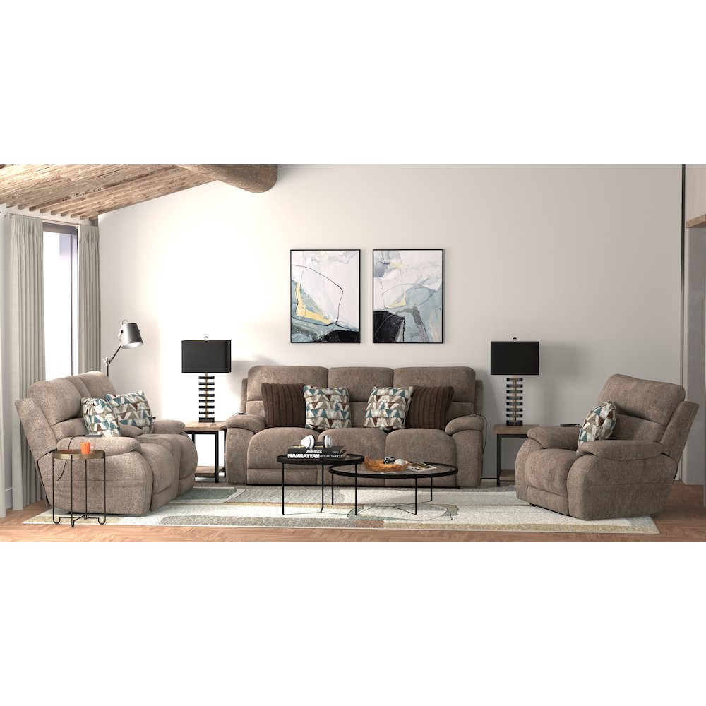 Gravity Power Recliner w Power Adjustable Headrest & Lumbar in Mushroom color. Picture 14