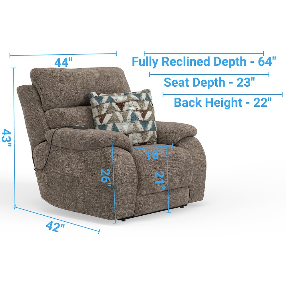 Gravity Power Recliner w Power Adjustable Headrest & Lumbar in Mushroom color. Picture 8