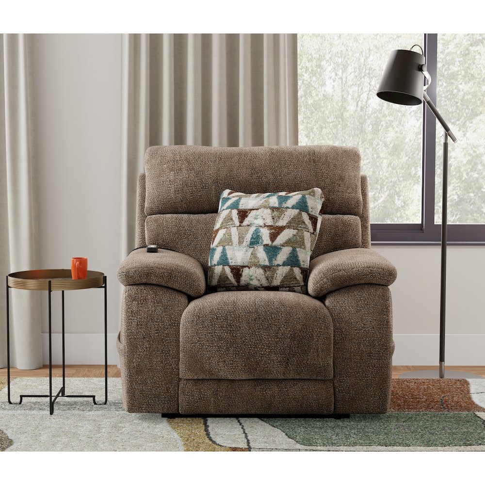 Gravity Power Recliner w Power Adjustable Headrest & Lumbar in Mushroom color. Picture 12