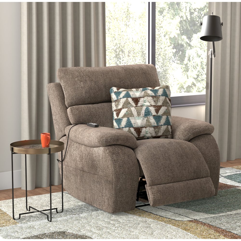 Gravity Power Recliner w Power Adjustable Headrest & Lumbar in Mushroom color. Picture 13