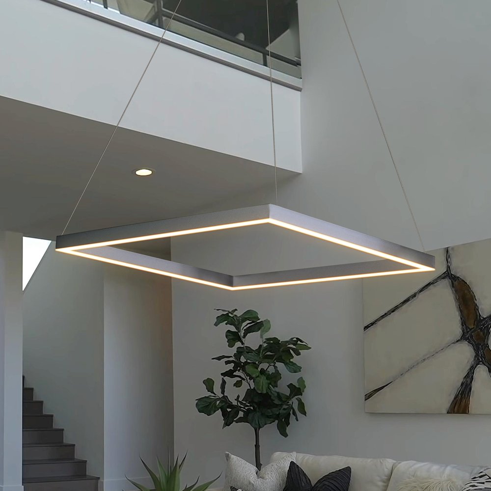Integrated LED Pendant Light Square Height Adjustable Chandelier in Silver. Picture 9