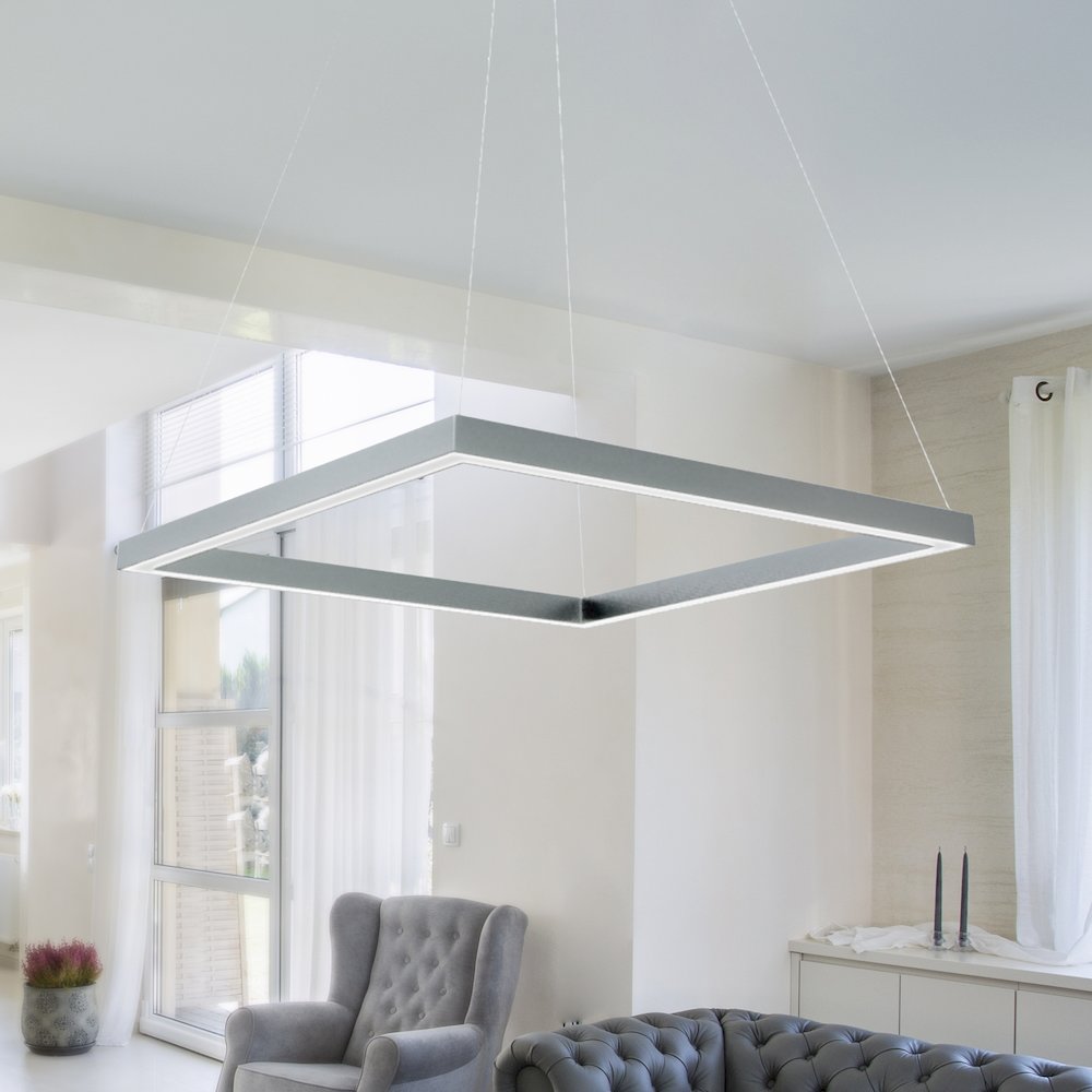 Integrated LED Pendant Light Square Height Adjustable Chandelier in Silver. Picture 10