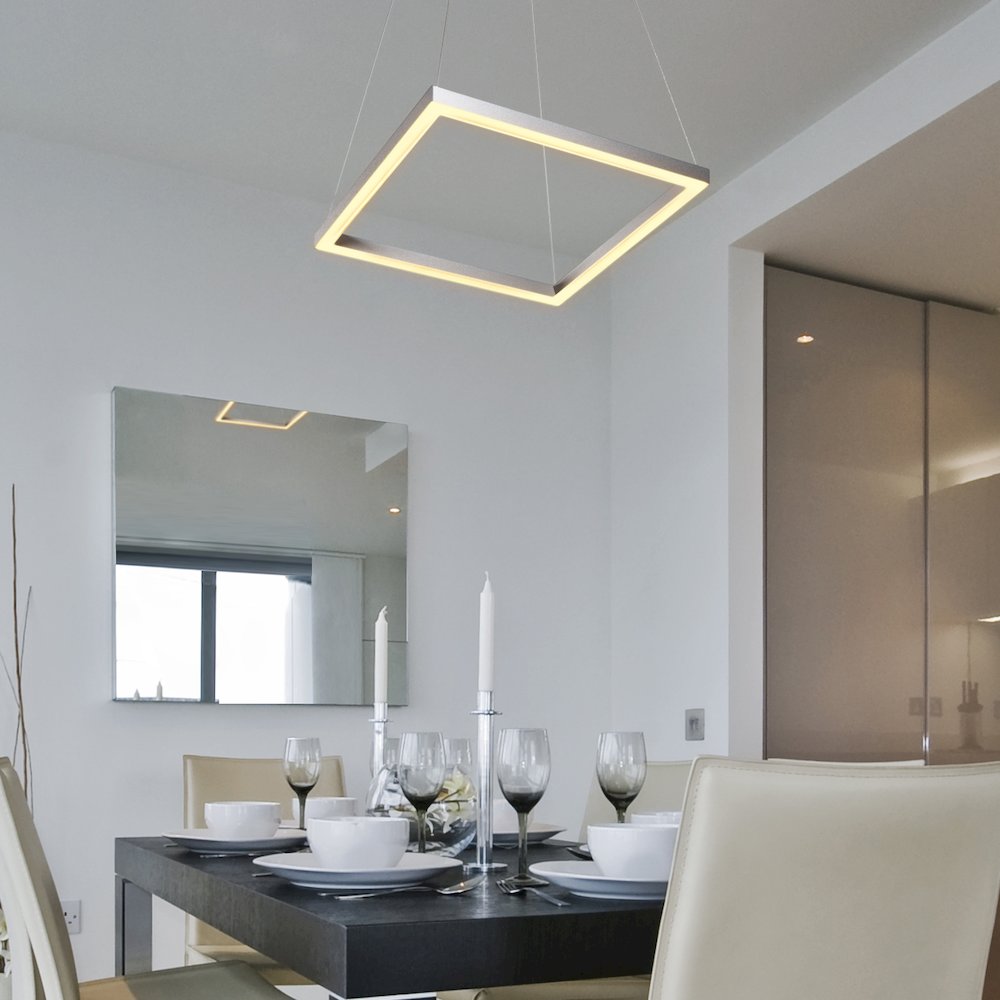 Integrated LED Pendant Light Square Height Adjustable Chandelier in Silver. Picture 11