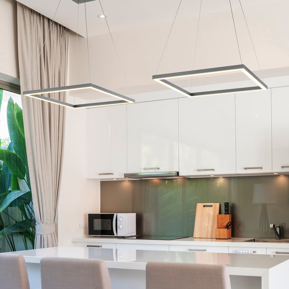 Integrated LED Pendant Light Square Height Adjustable Chandelier in Silver. Picture 12