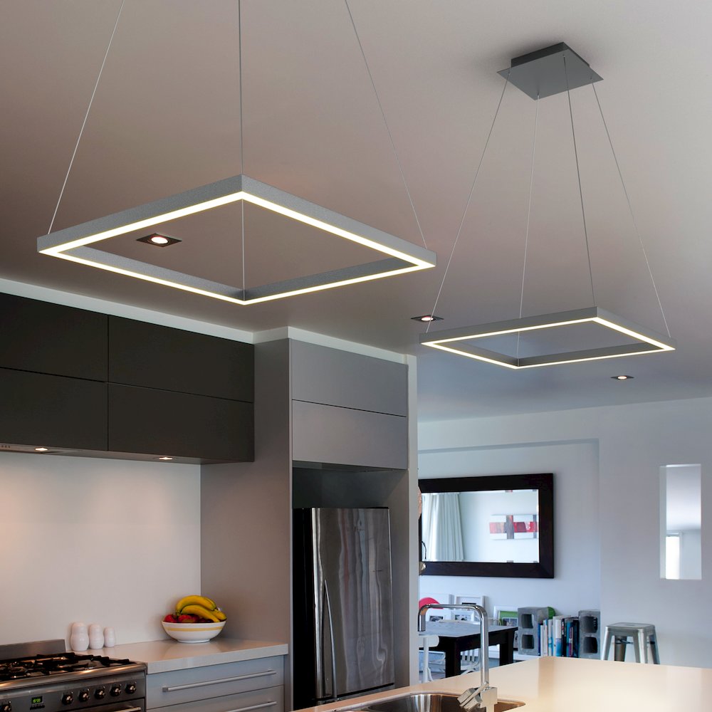 Integrated LED Pendant Light Square Height Adjustable Chandelier in Silver. Picture 13