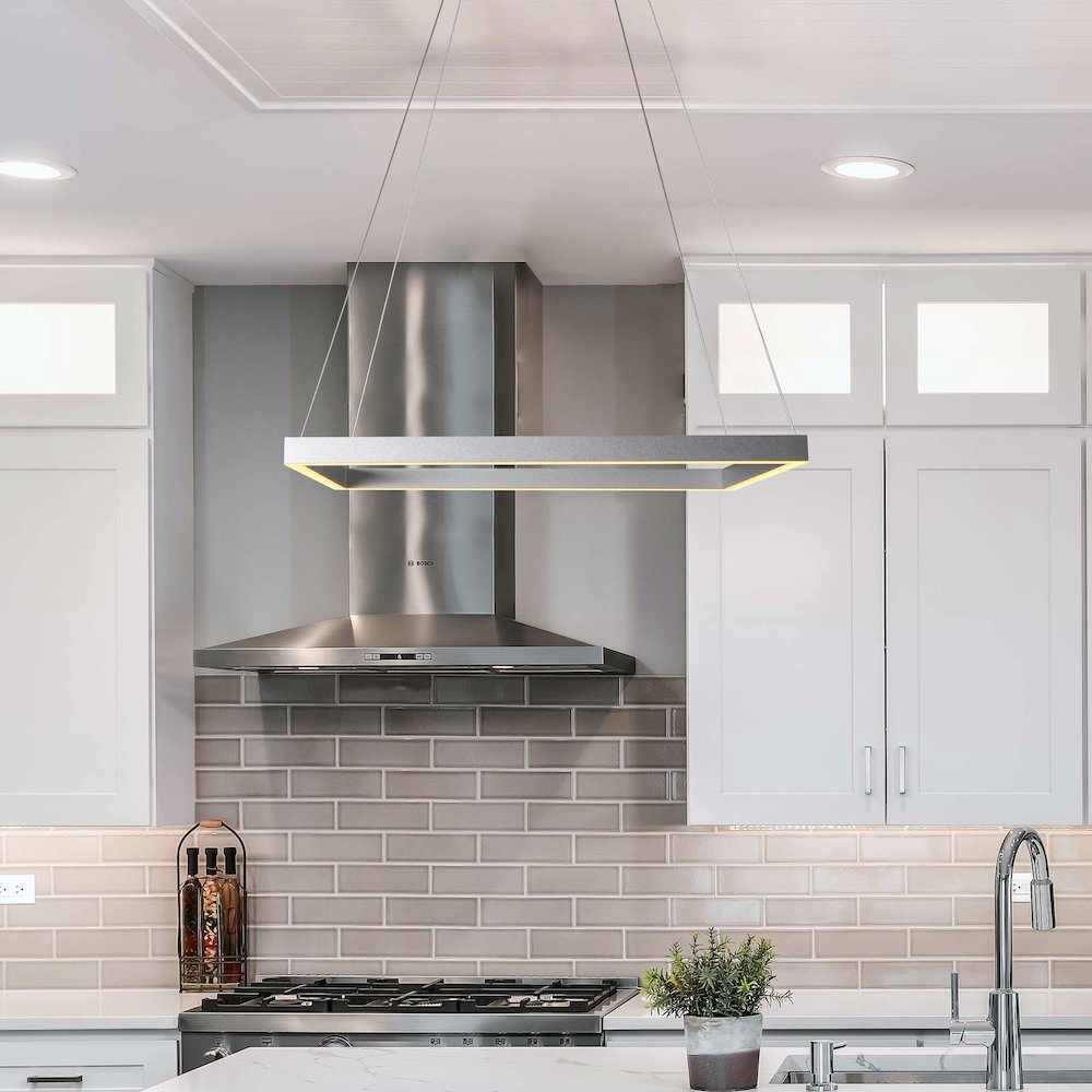 Integrated LED Pendant Light Square Height Adjustable Chandelier in Silver. Picture 14