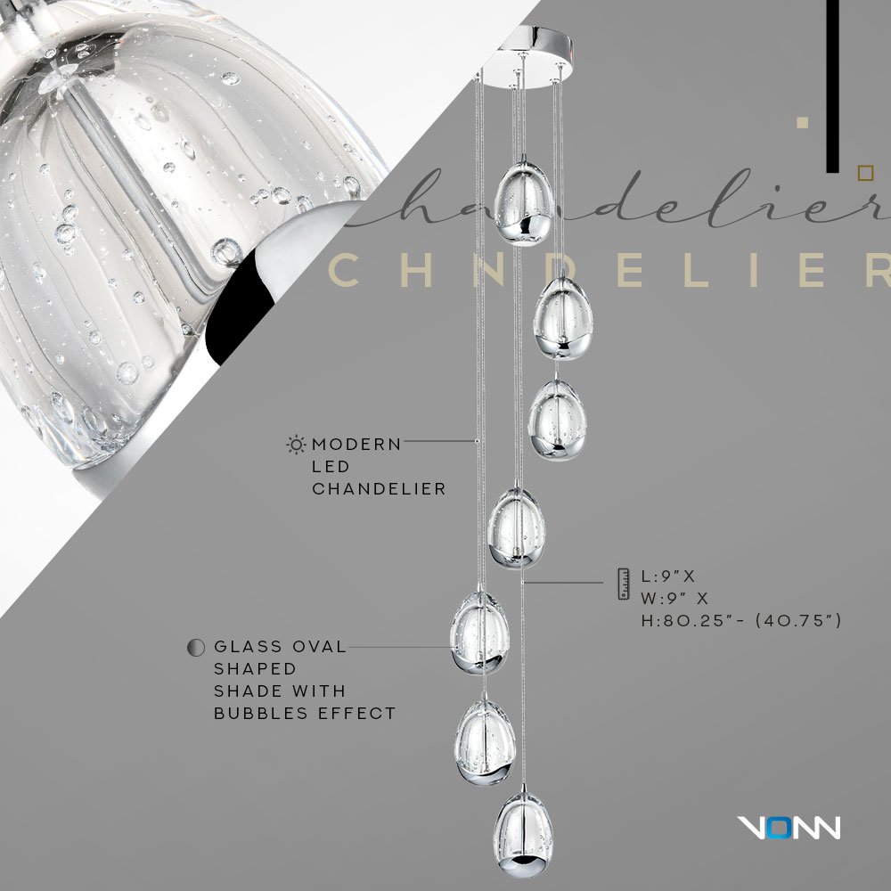 7-Light Pendant Lighting Height Adjustable Integrated LED Chandelier. Picture 10