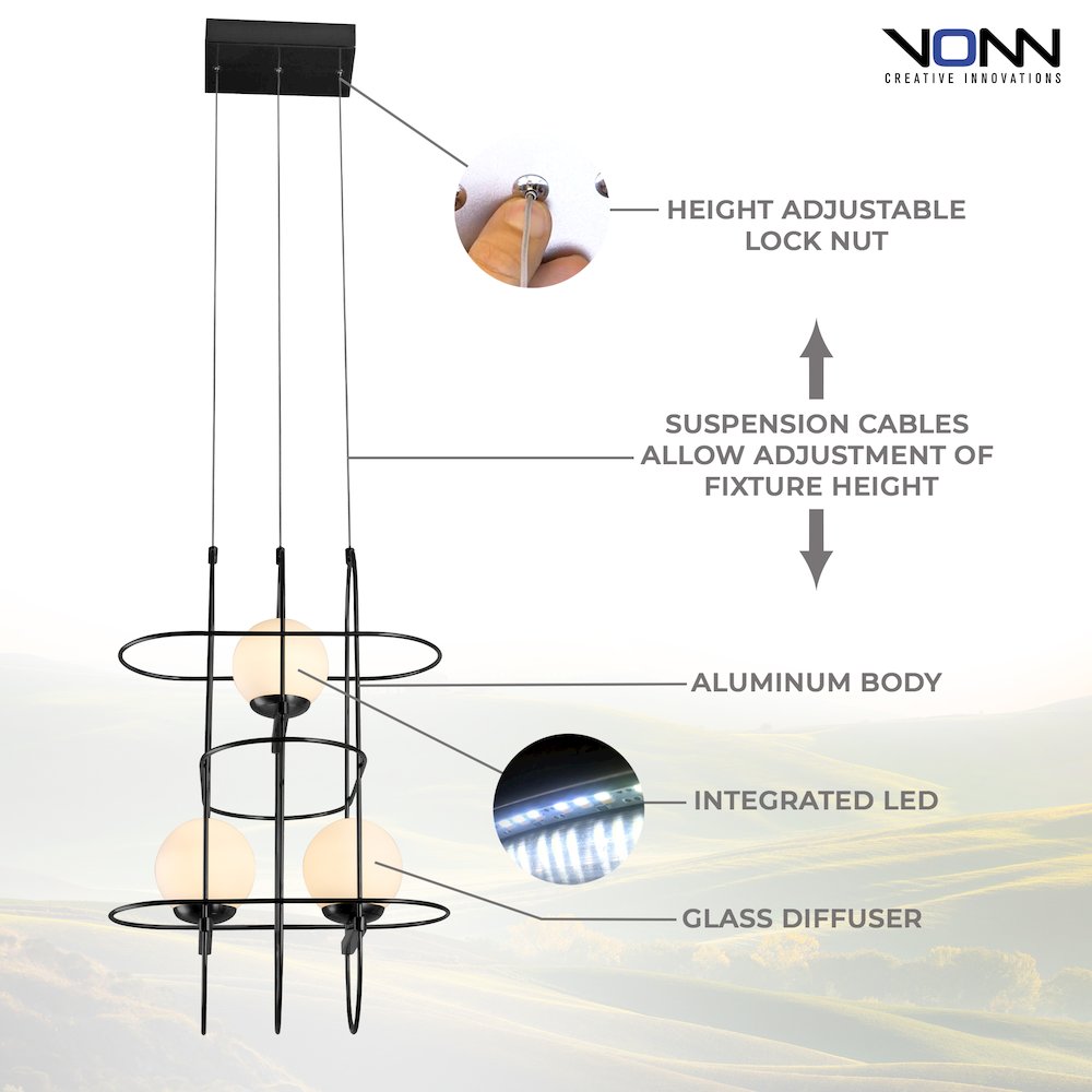 Integrated LED Height Adjustable Chandelier Wire Frame Pendant Light. Picture 8