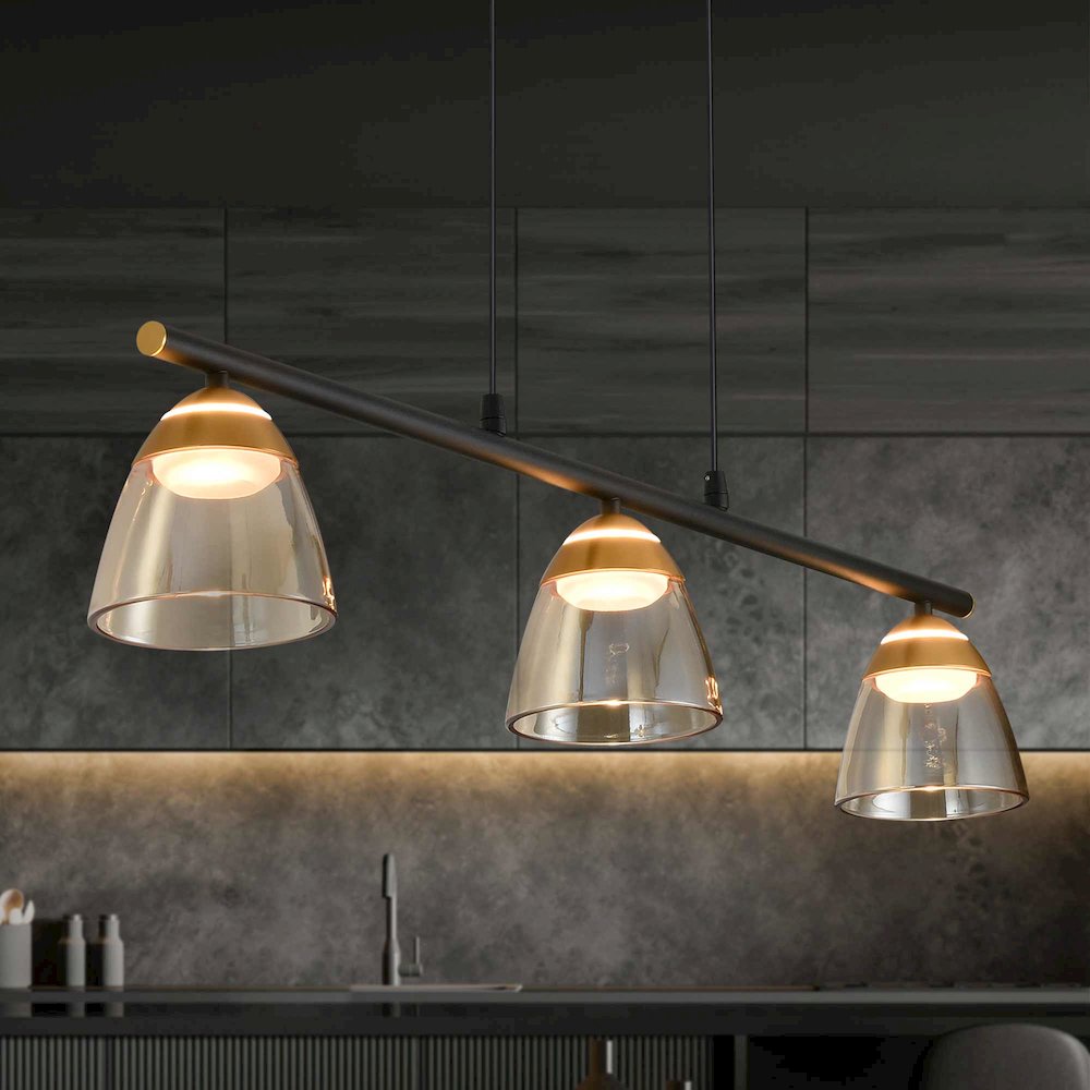 3-Light Height Adjustable Pendant Lighting Integrated LED Black Chandelier. Picture 4