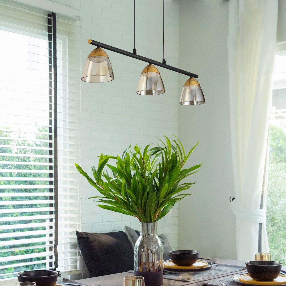3-Light Height Adjustable Pendant Lighting Integrated LED Black Chandelier. Picture 12
