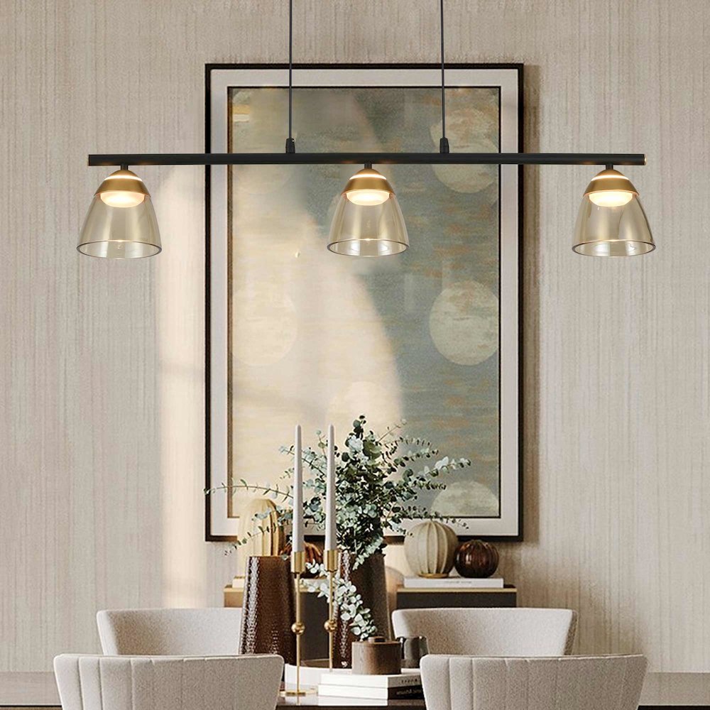 3-Light Height Adjustable Pendant Lighting Integrated LED Black Chandelier. Picture 13