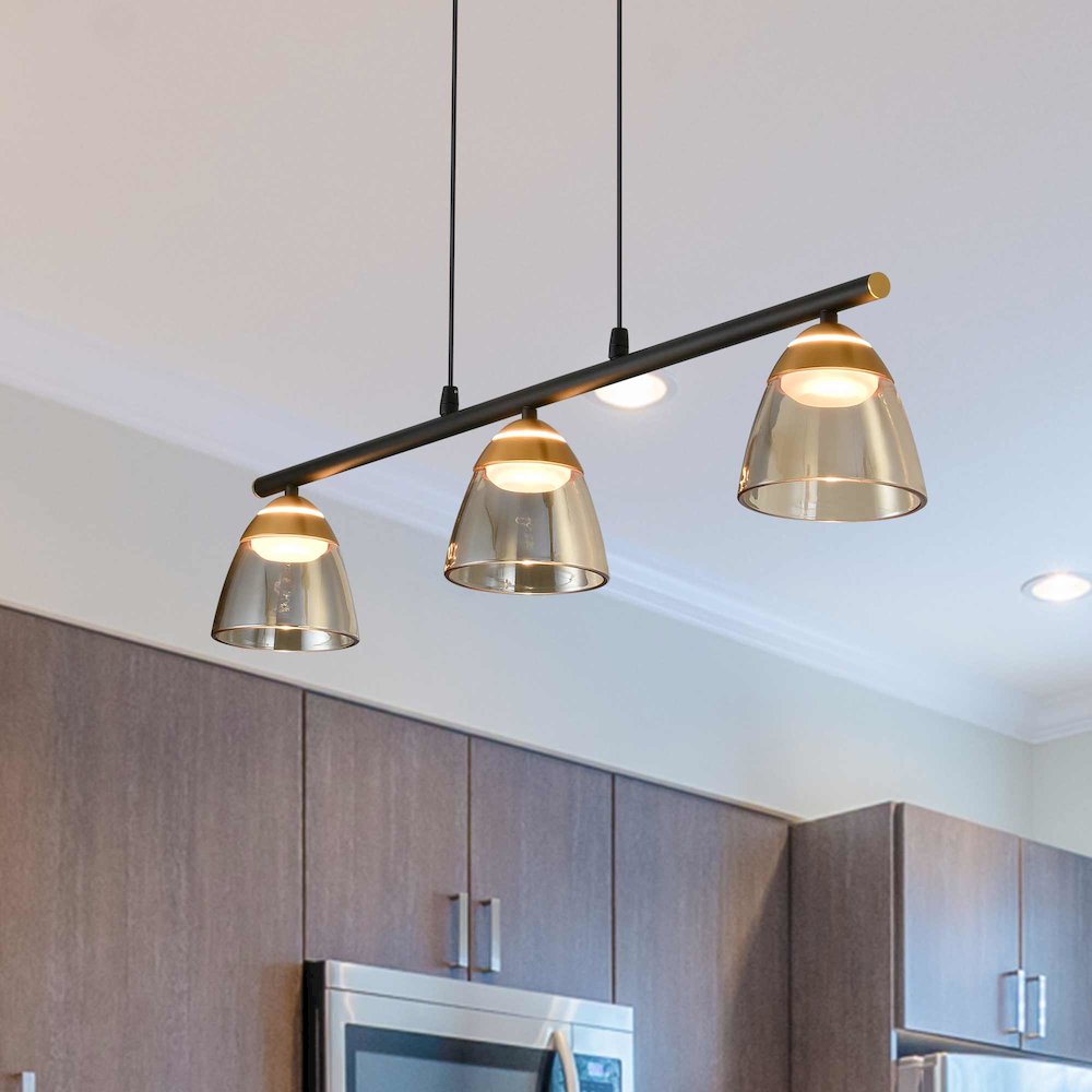 3-Light Height Adjustable Pendant Lighting Integrated LED Black Chandelier. Picture 14