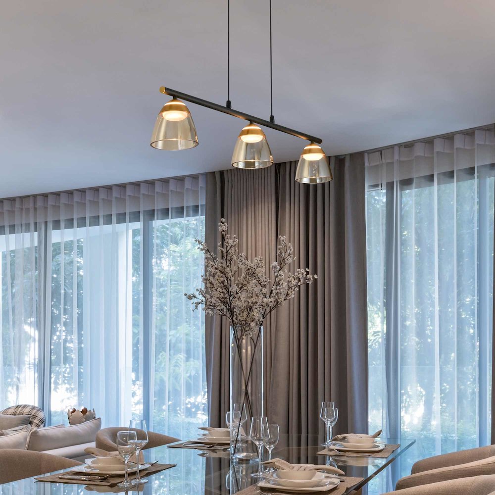 3-Light Height Adjustable Pendant Lighting Integrated LED Black Chandelier. Picture 15
