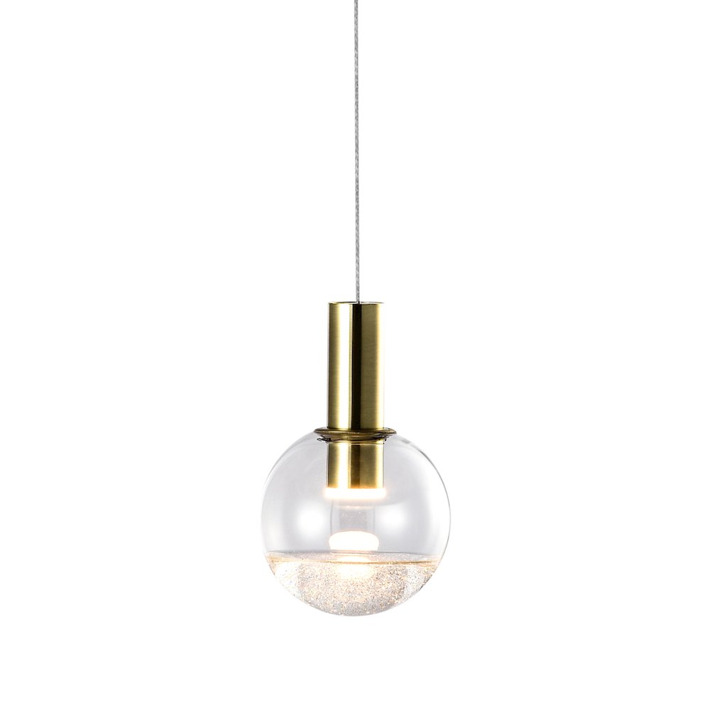 Integrated LED Height Adjustable Pendant Light with Globe Shade, Brass. Picture 1