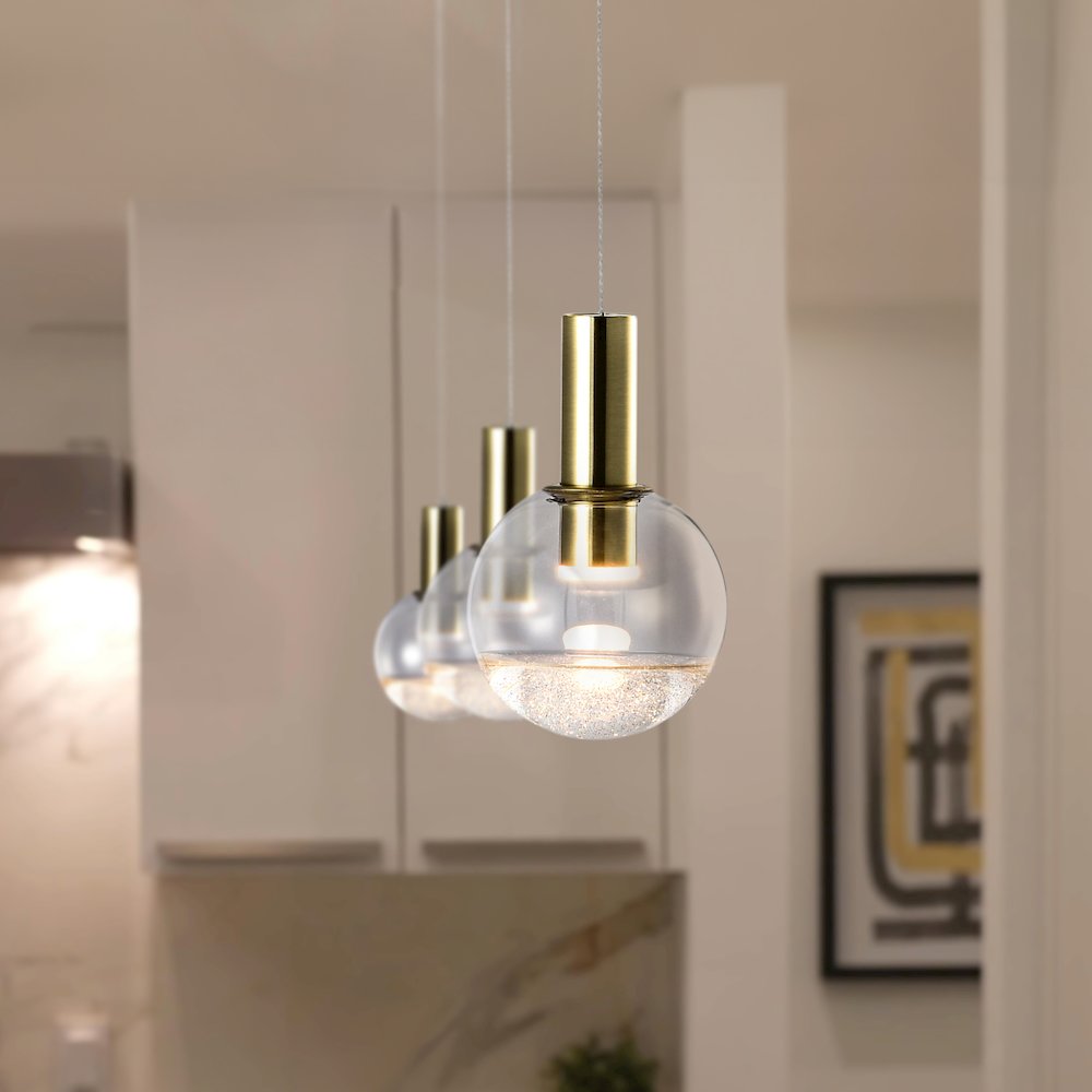 Integrated LED Height Adjustable Pendant Light with Globe Shade, Brass. Picture 4