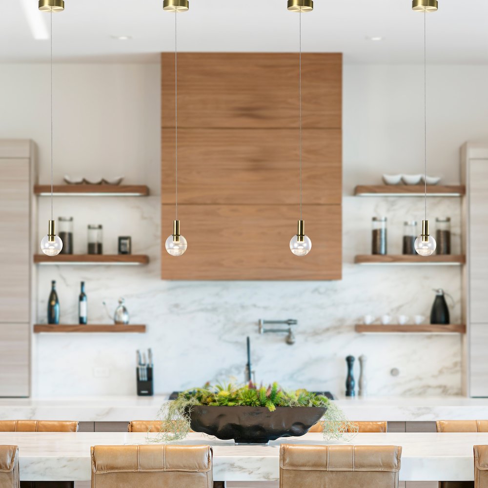 Integrated LED Height Adjustable Pendant Light with Globe Shade, Brass. Picture 7