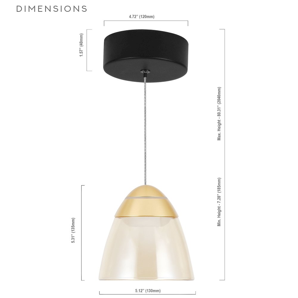 1-Light Integrated LED Black Height Adjustable Pendant Lighting. Picture 20