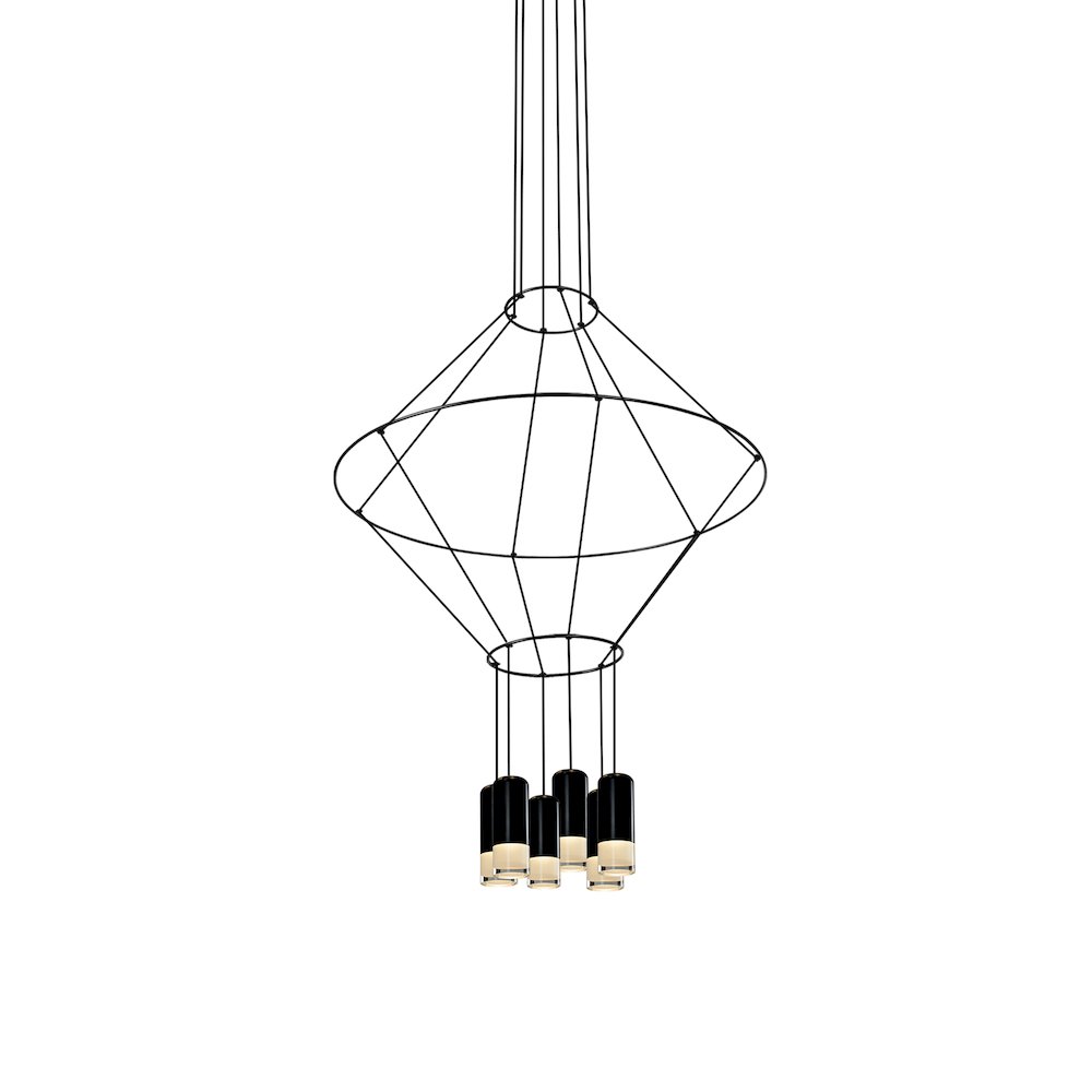 6-Light Integrated LED Height Adjustable Circular Pendant Lighting Black. Picture 1