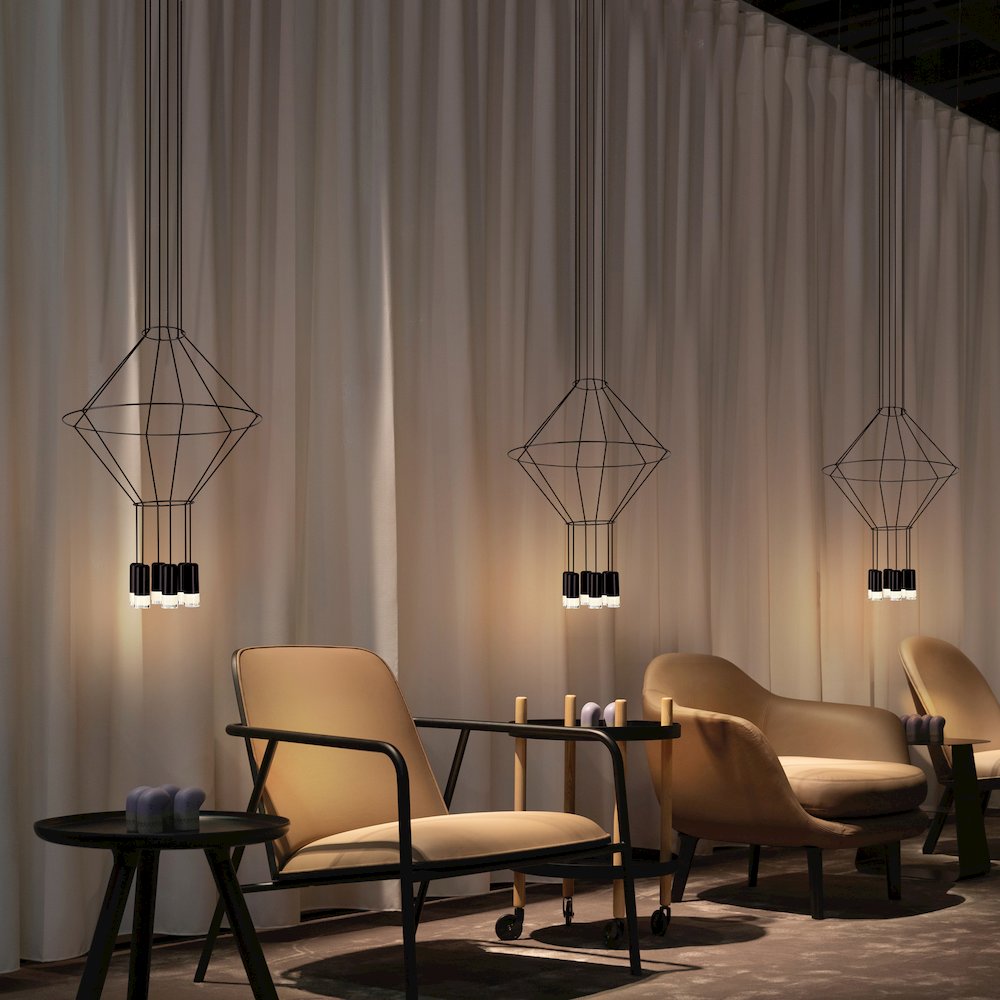 6-Light Integrated LED Height Adjustable Circular Pendant Lighting Black. Picture 2