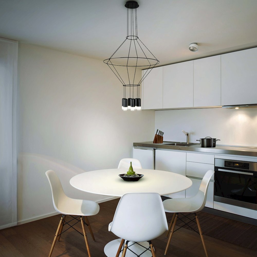 6-Light Integrated LED Height Adjustable Circular Pendant Lighting Black. Picture 4