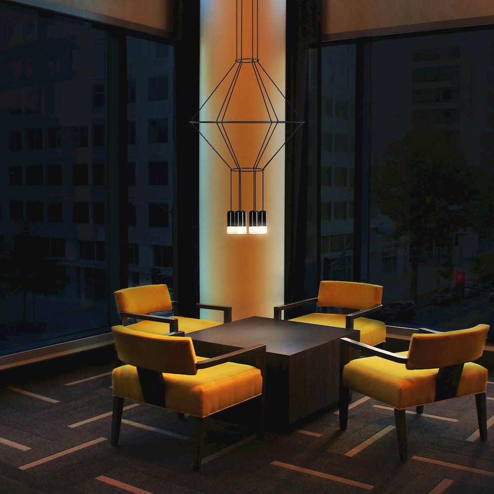 6-Light Integrated LED Height Adjustable Circular Pendant Lighting Black. Picture 5
