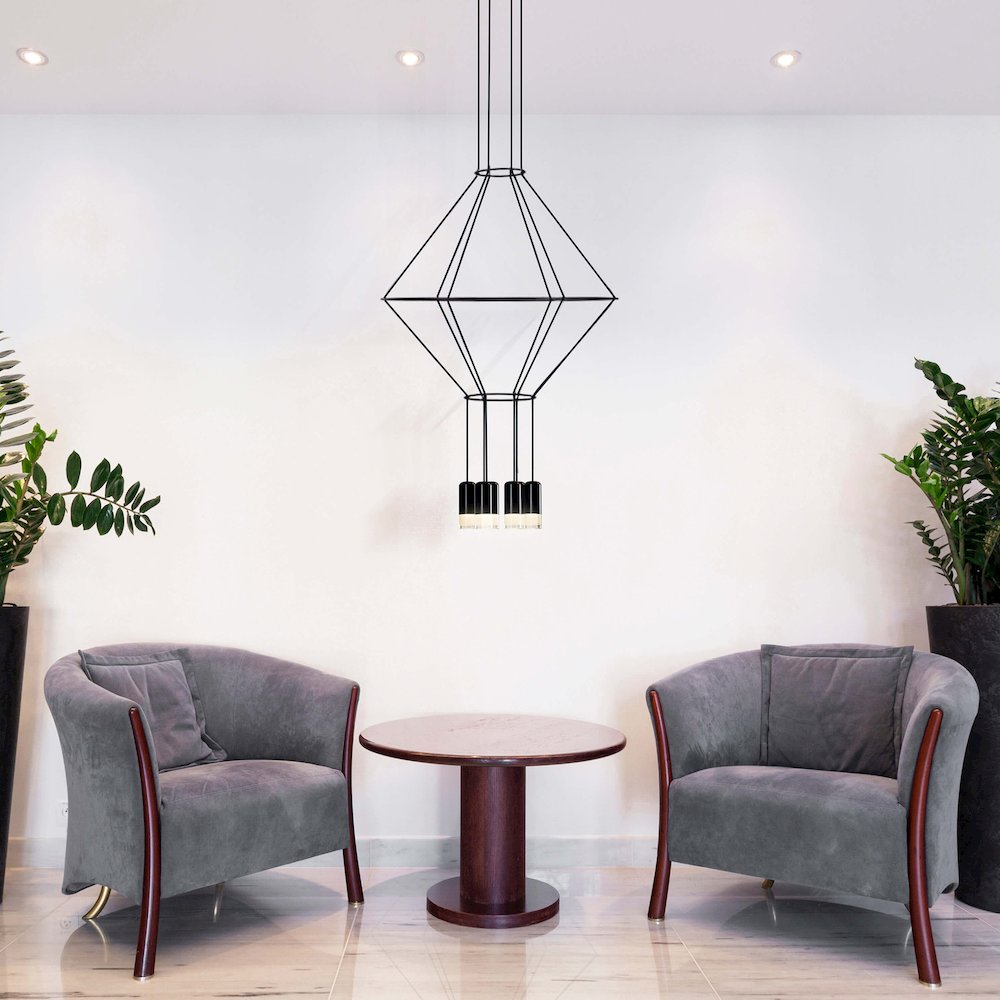 6-Light Integrated LED Height Adjustable Circular Pendant Lighting Black. Picture 6