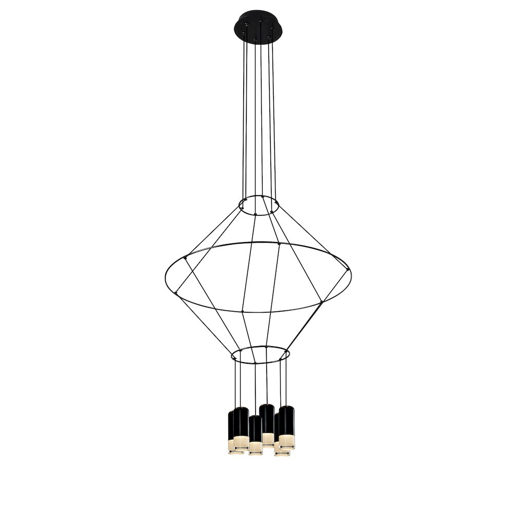 6-Light Integrated LED Height Adjustable Circular Pendant Lighting Black. Picture 8