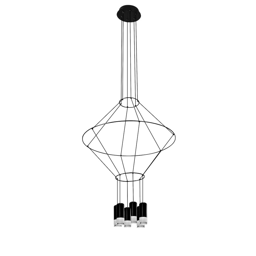 6-Light Integrated LED Height Adjustable Circular Pendant Lighting Black. Picture 9