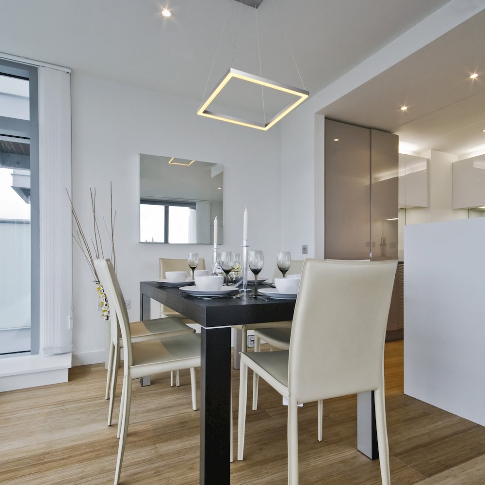 Integrated LED Pendant Light Square Height Adjustable Chandelier in Silver. Picture 2