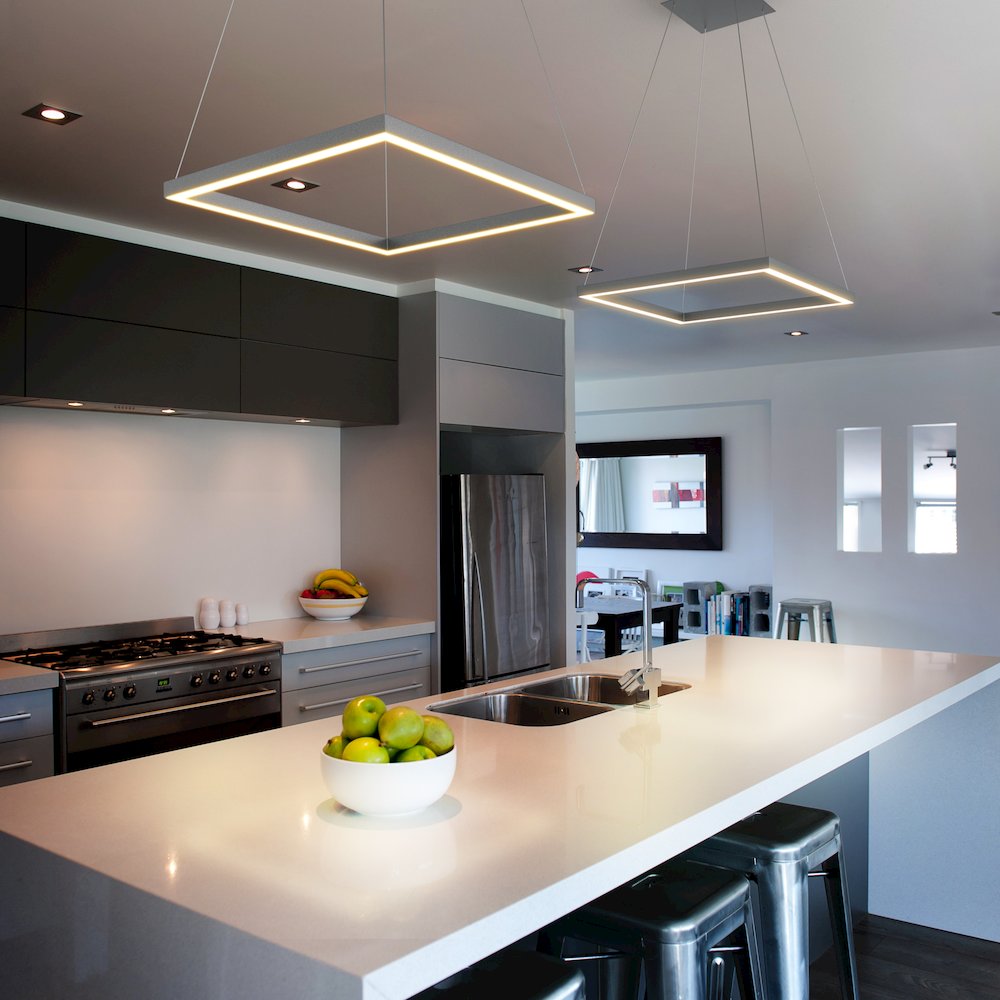 Integrated LED Pendant Light Square Height Adjustable Chandelier in Silver. Picture 3