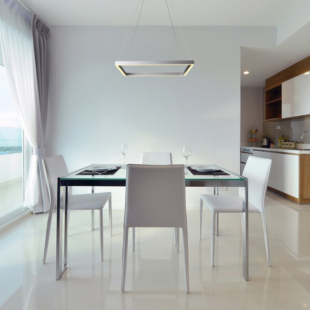 Integrated LED Pendant Light Square Height Adjustable Chandelier in Silver. Picture 4