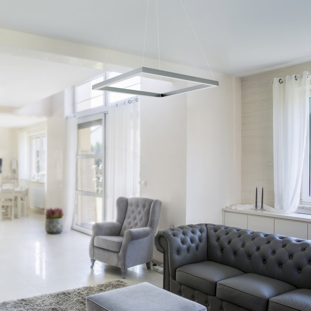 Integrated LED Pendant Light Square Height Adjustable Chandelier in Silver. Picture 6