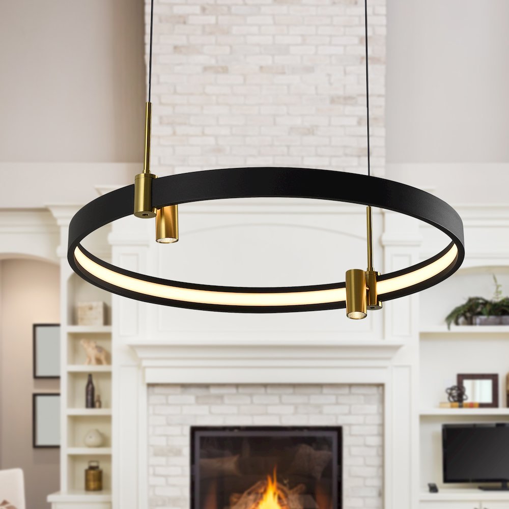100-277V Pendant Light Height Adjustable Integrated LED Black Chandelier. Picture 3