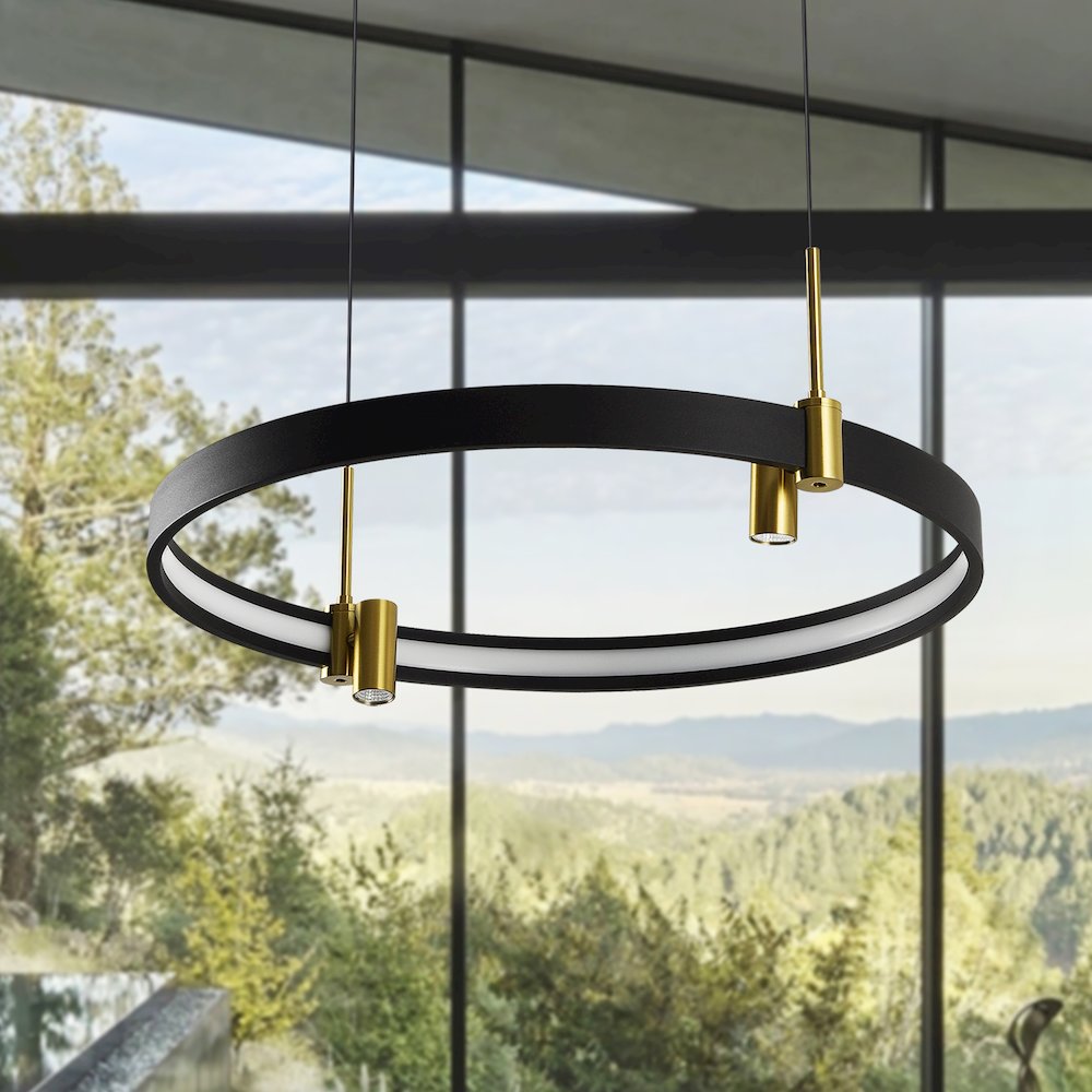 100-277V Pendant Light Height Adjustable Integrated LED Black Chandelier. Picture 12