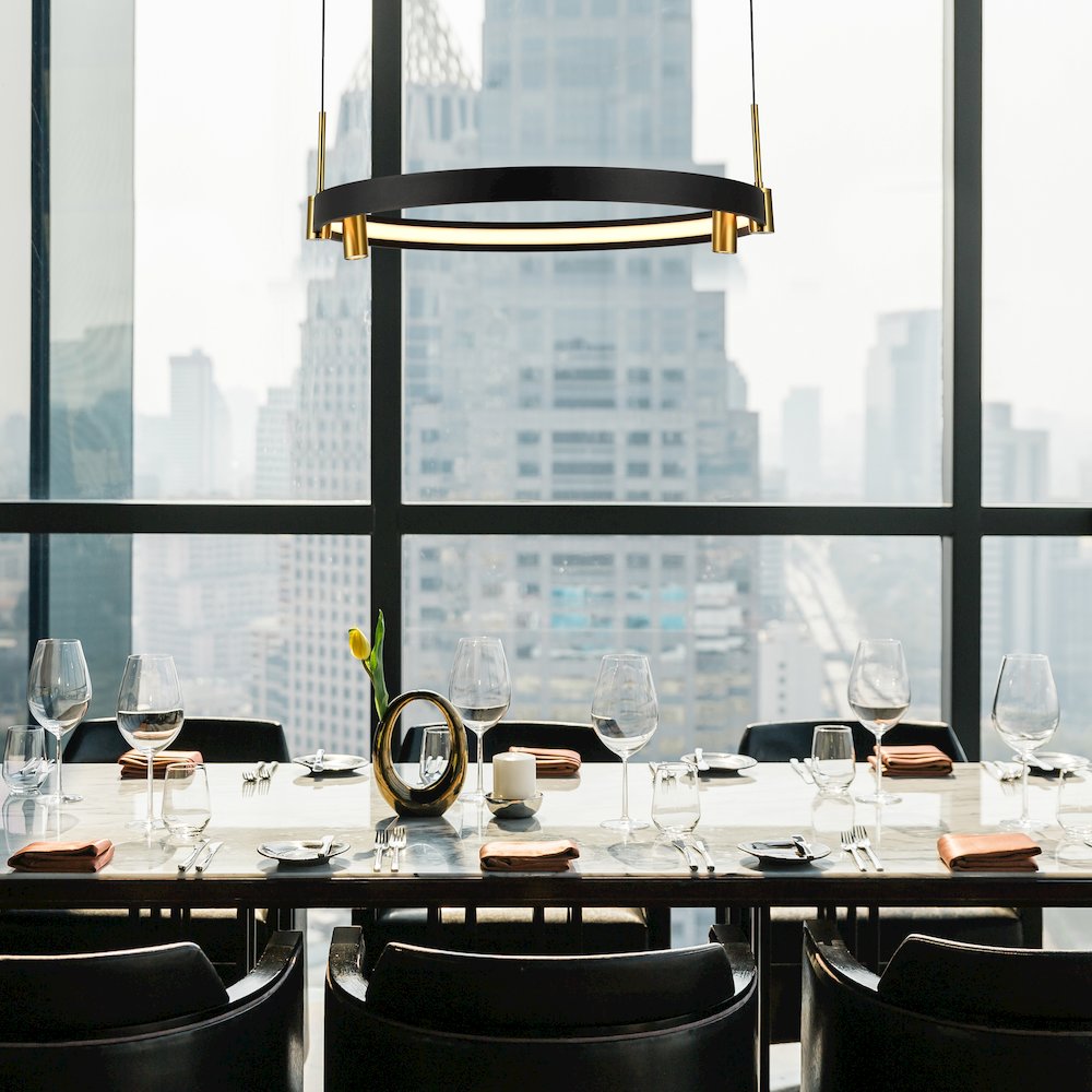 100-277V Pendant Light Height Adjustable Integrated LED Black Chandelier. Picture 14