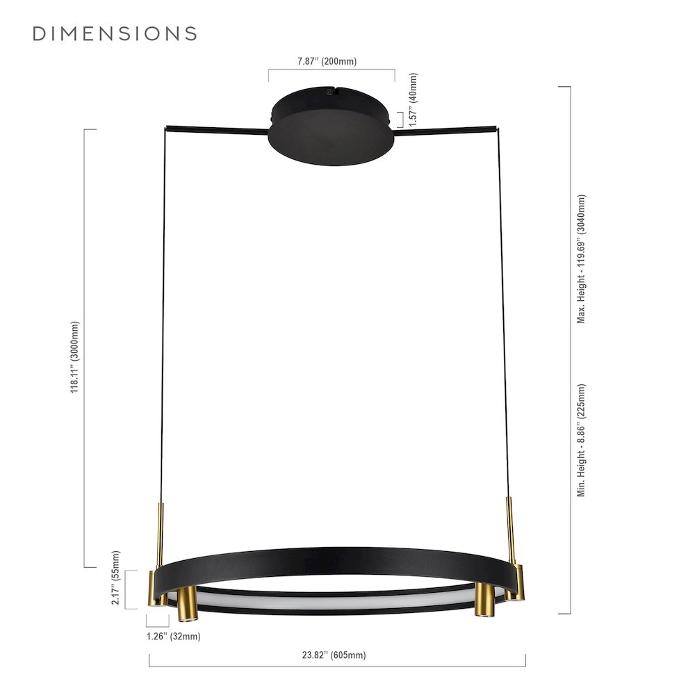 100-277V Pendant Light Height Adjustable Integrated LED Black Chandelier. Picture 20